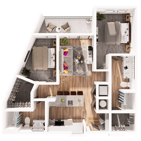 a floor plan of a house with a bedroom and a living room